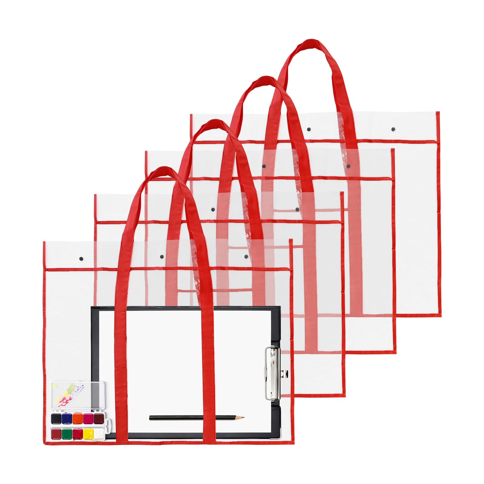 Grande borsa portaoggetti per poster, in PVC, trasparente, per organizzare il disegno e il portfolio artistico, Rosso, Rosso