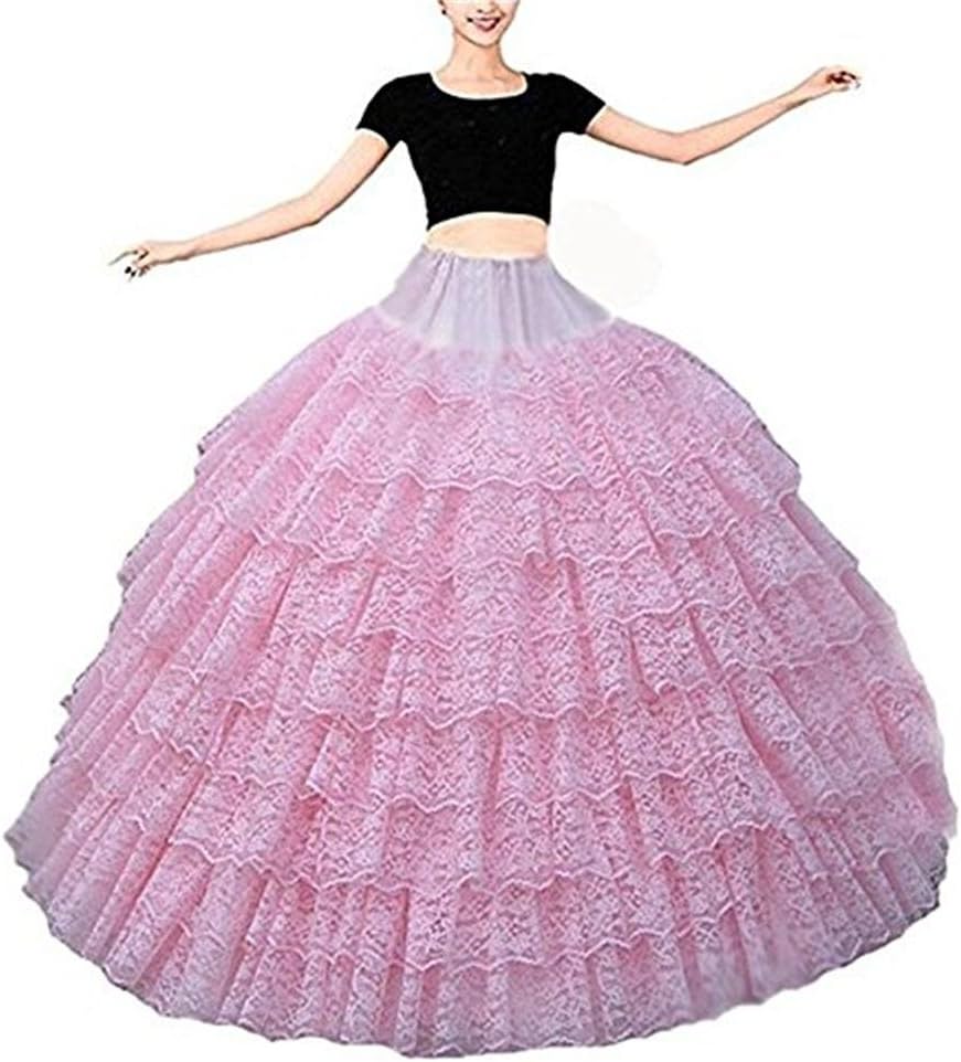 Derobea Women's Multi-Tier Hooped Ruffles Plain Style Vintage Lace Petticoat