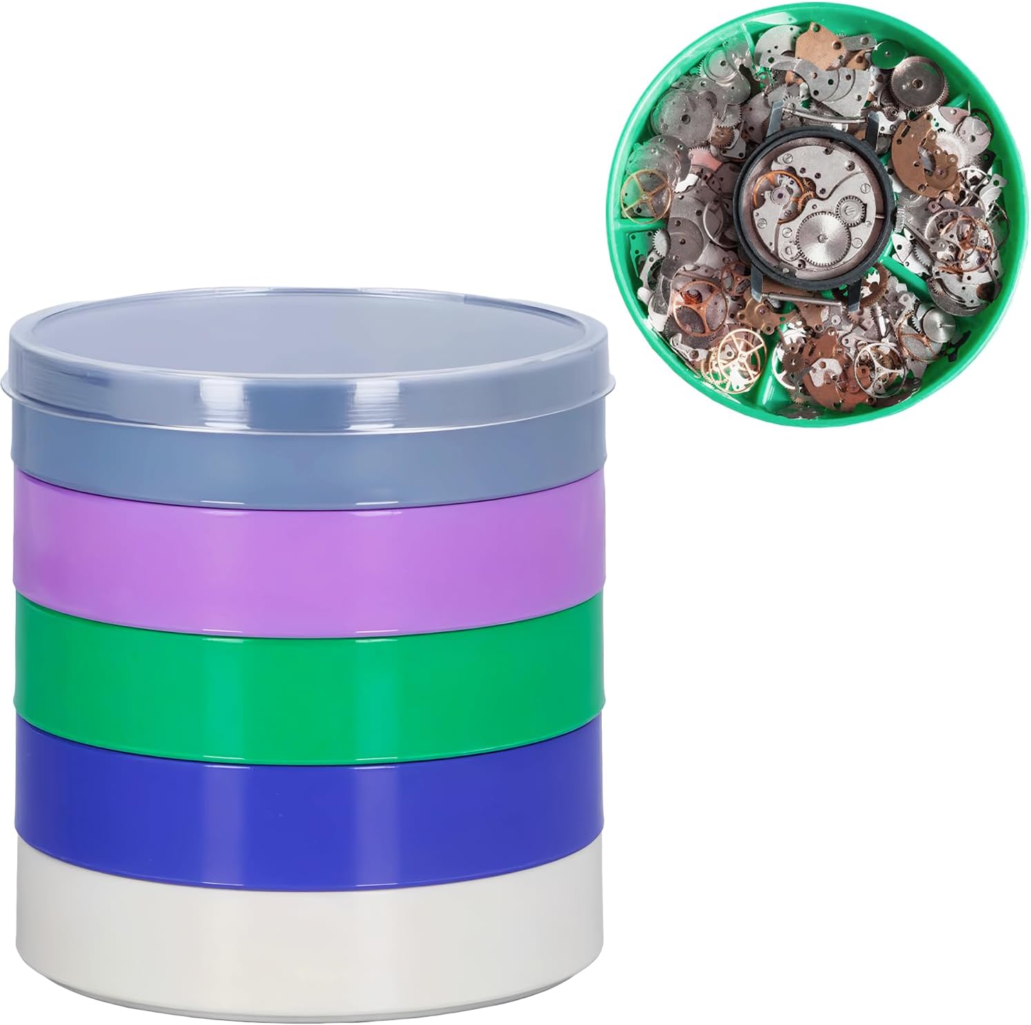 Watch Parts Tray, 5 Watch Parts Storage Box, Colorful Watch Repair Parts Organizer, Round Plastic Watch Repair Tools Tray Holder for Movement Screw Component