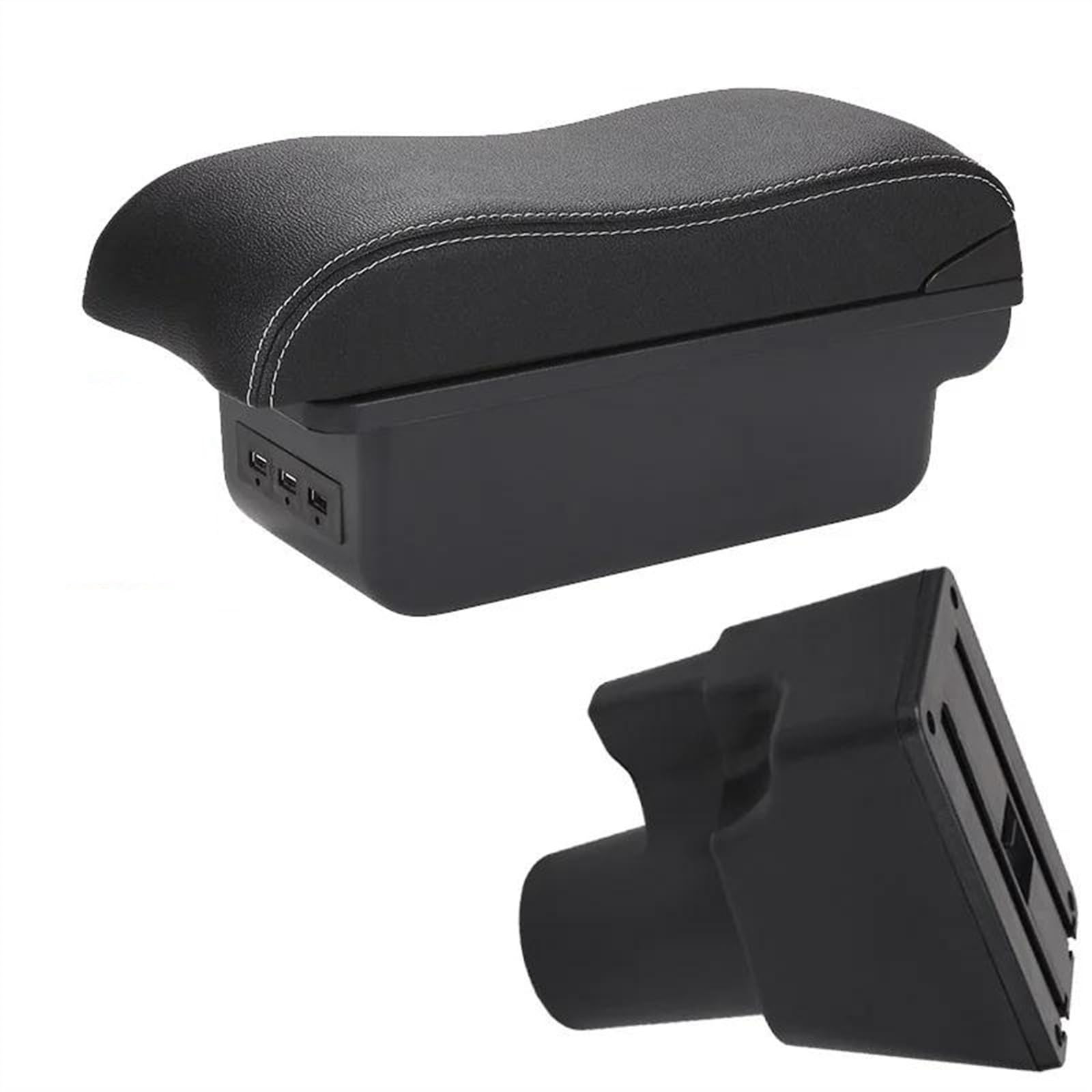 NMJLQW Storage Rack Car Armrest Box Curved Surface Leather Simple Installation Storage Box Interior For Picanto 3X-Line(B3 Black white 3USB)
