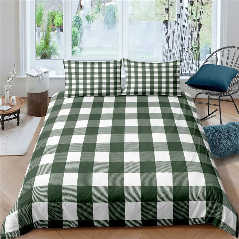 MDKLXIDF Funda Nordica Cama 180 Cuadros Verdes Juego de Funda de Edredón Adultos con Cierre Cremallera, Microfibra Impreso en 3D Funda Nórdica 260x240cm y 2 Fundas de Almohada 50x75cm