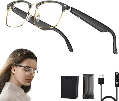 AI Translator Glasses, AI Smart Glasses for Men/Women, Lentes Inteligentes Traductores, Anti-Blue Light Lenses, Language Translator Device Supports 138 Languages, Open Ear Music & HD Calling Gold