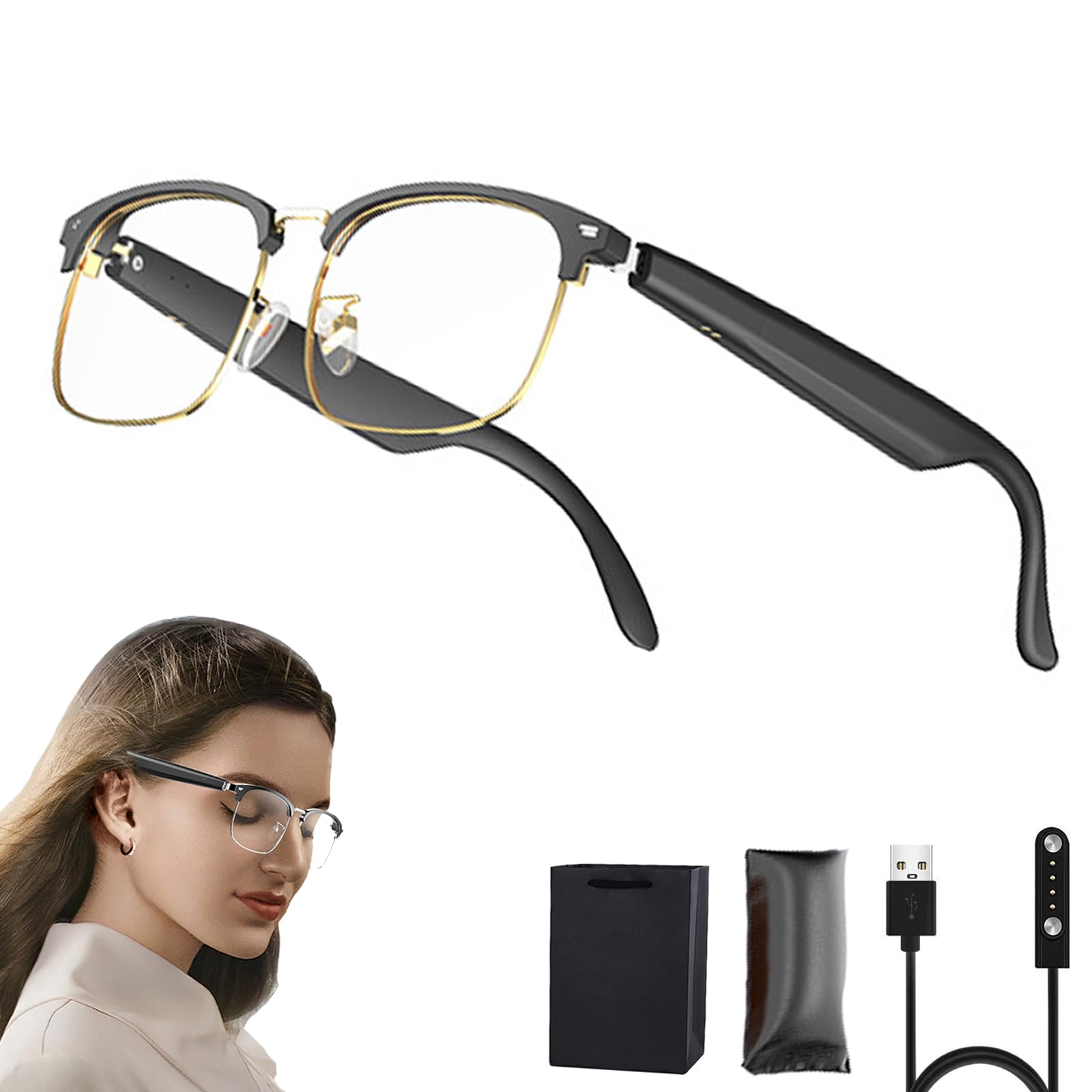 AI Smart Translator Glasses, Two Way Instant Translator, Anti Blue Light Translator Glasses Supports 138 Languages, Open Directional Language Translator Device with Built-in Mic and Speakers (Gold)