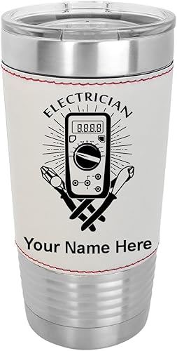 Miniatura 9 de LaserGram Vaso aislado al vacío de 20 onzas electricista grabado personalizado incluido piel sintética gris