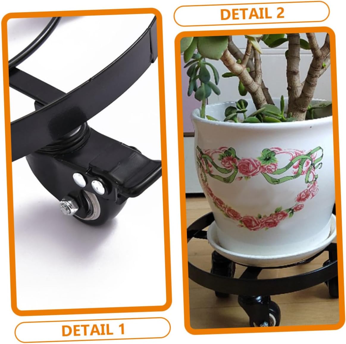 Wrought Iron Mobile Plant Stand with Wheels Heavy Duty Rolling Flowerpot Rack for Indoor and Outdoor Use Metal Planter Dolly with Caster Movable Flowerpot Holder