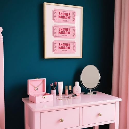 Miniatura 6 de Divertido arte de pared para baño, póster de lienzo de karaoke rosa con diseño de ducha, estilo retro, femenino, decoración de baño, ducha, canto,