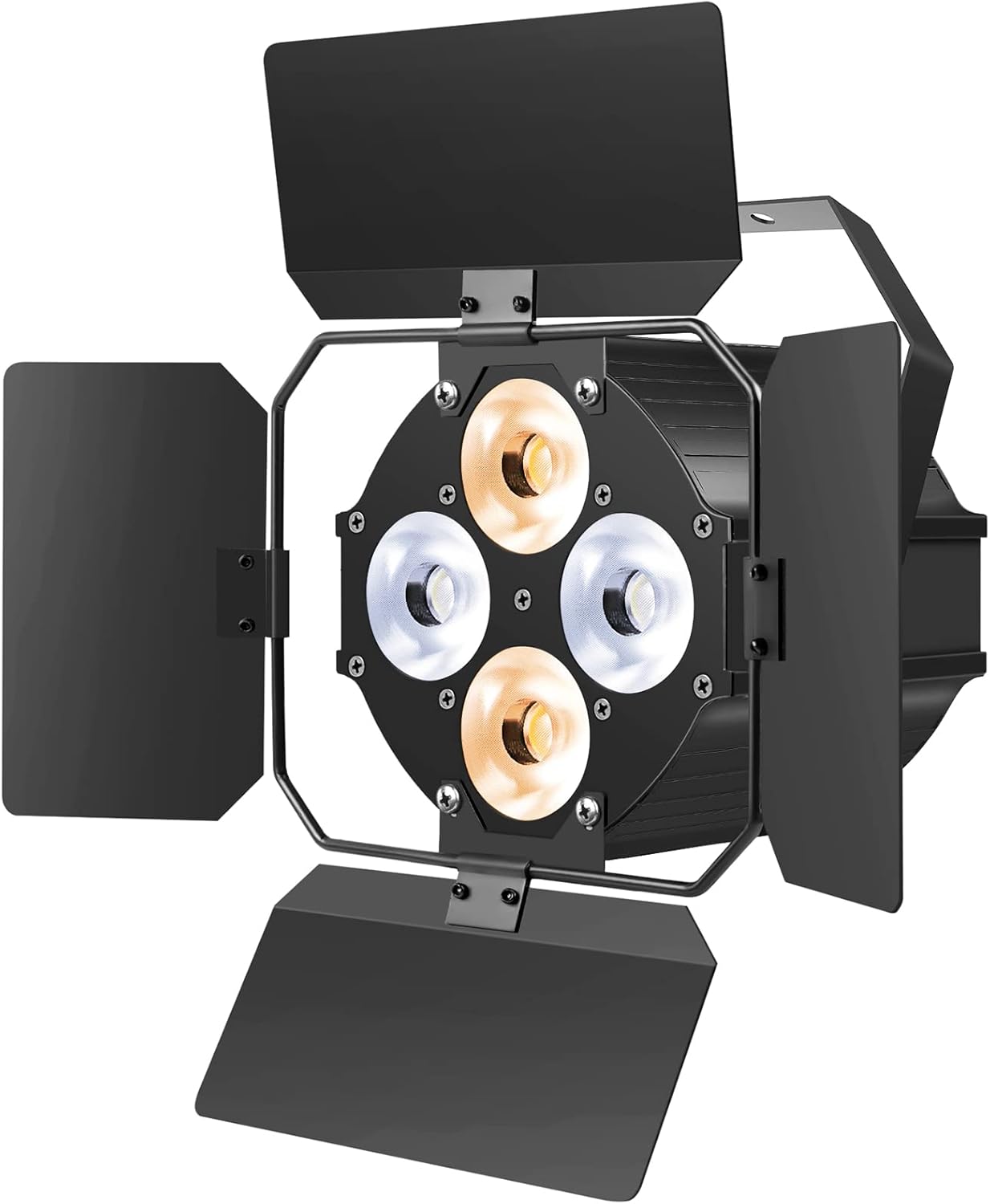 Stage Lights with Barn Doors, LED Par Lights Warm & Cool White COB Spotlights, Sound Activated DMX512 Professional Par Can Light for Theater Church Events Wedding Studio Concert 1 Pack