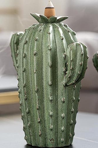 Miniatura 7 de YYW Quemador de incienso de cactus con forma de cascada de cerámica con 20 conos de incienso + 30 varillas de incienso + 1 alfombrilla + 1 pinza