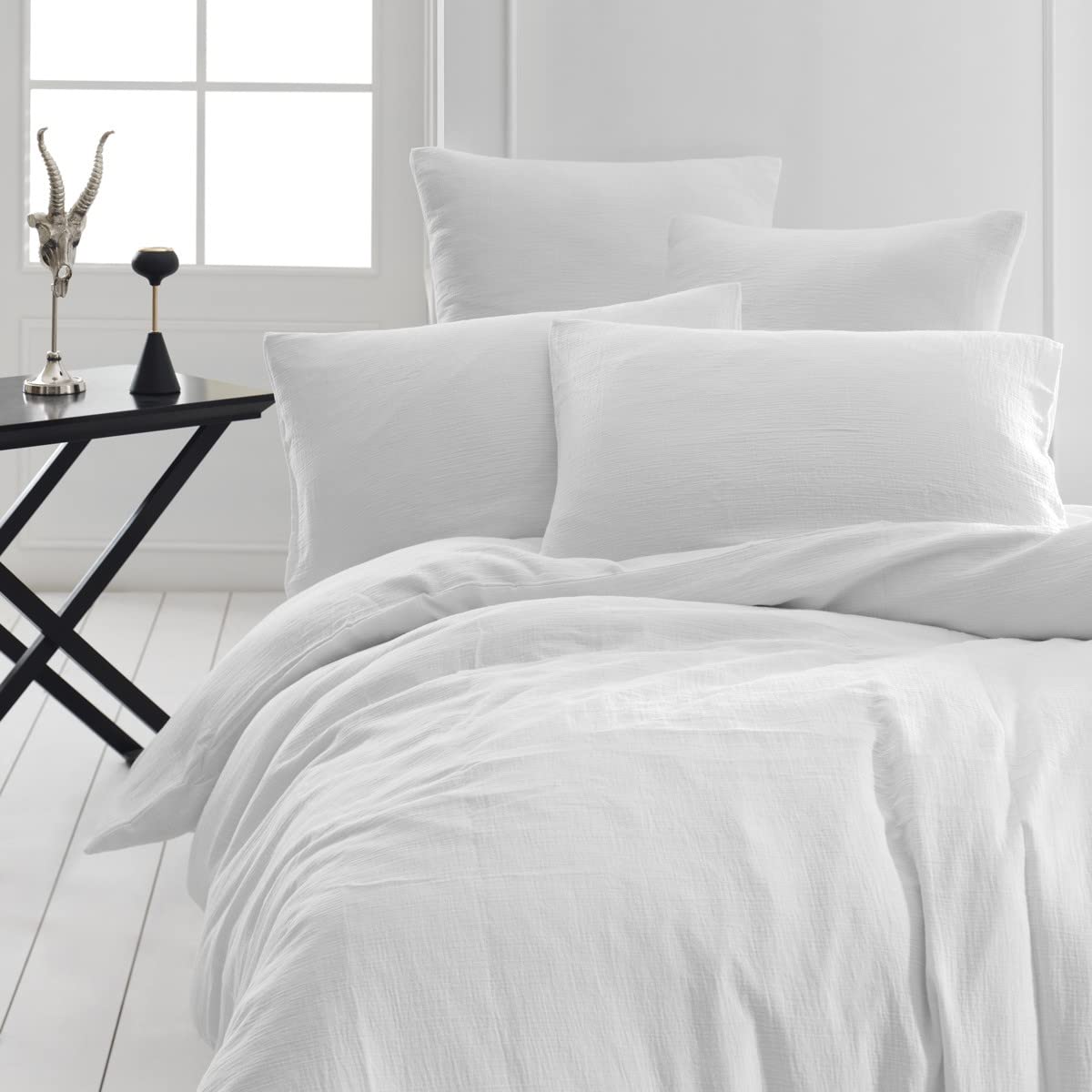Housse de couette gaze de coton Sensei Maison anti-repassage grand lit blanc