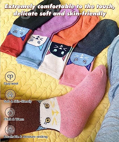 Image of IIG Cute Warm Wool Socks for Women Super Cozy Thick Crew Winter Socks Gifts, 5 Pairs