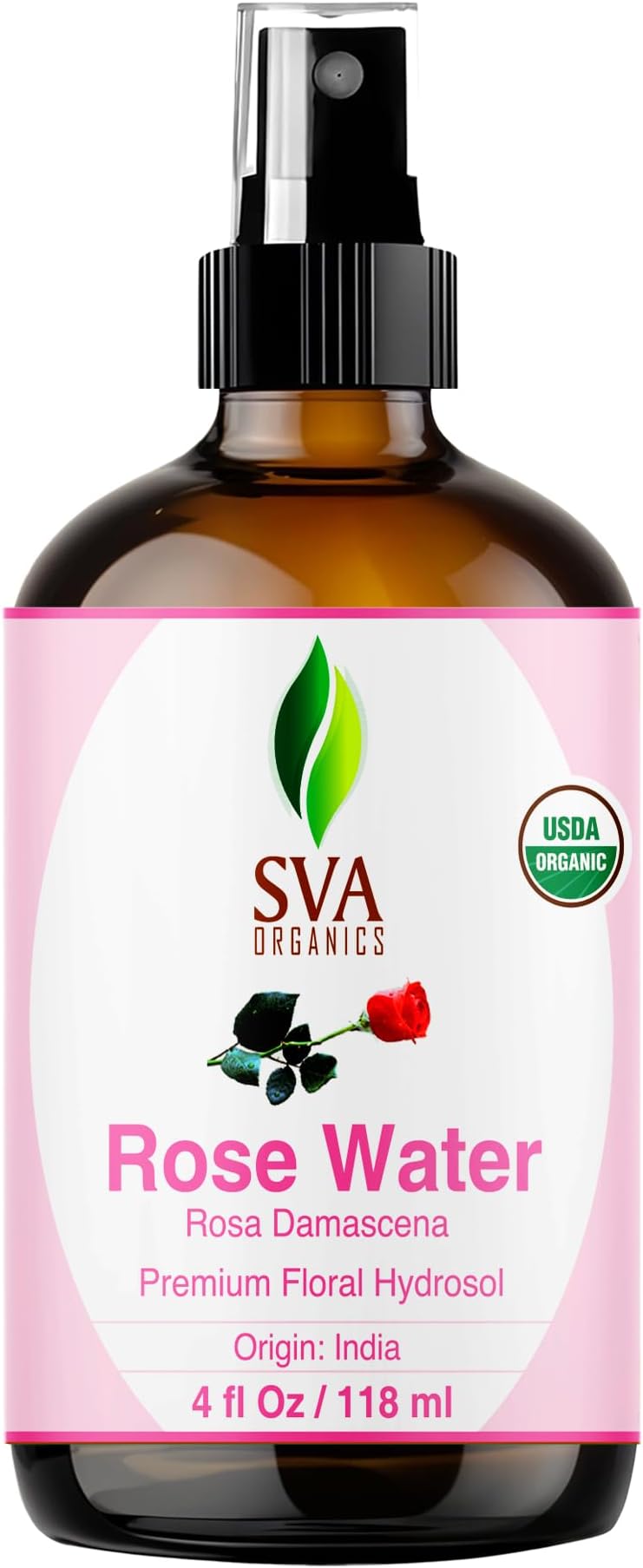 SVA ORGANICS Rose Water 4oz (118 ml) Refreshing Rose Water Spray for Skin Care, Skin Hydration, Bath, Soaps, Haircare & Aromatherapy
