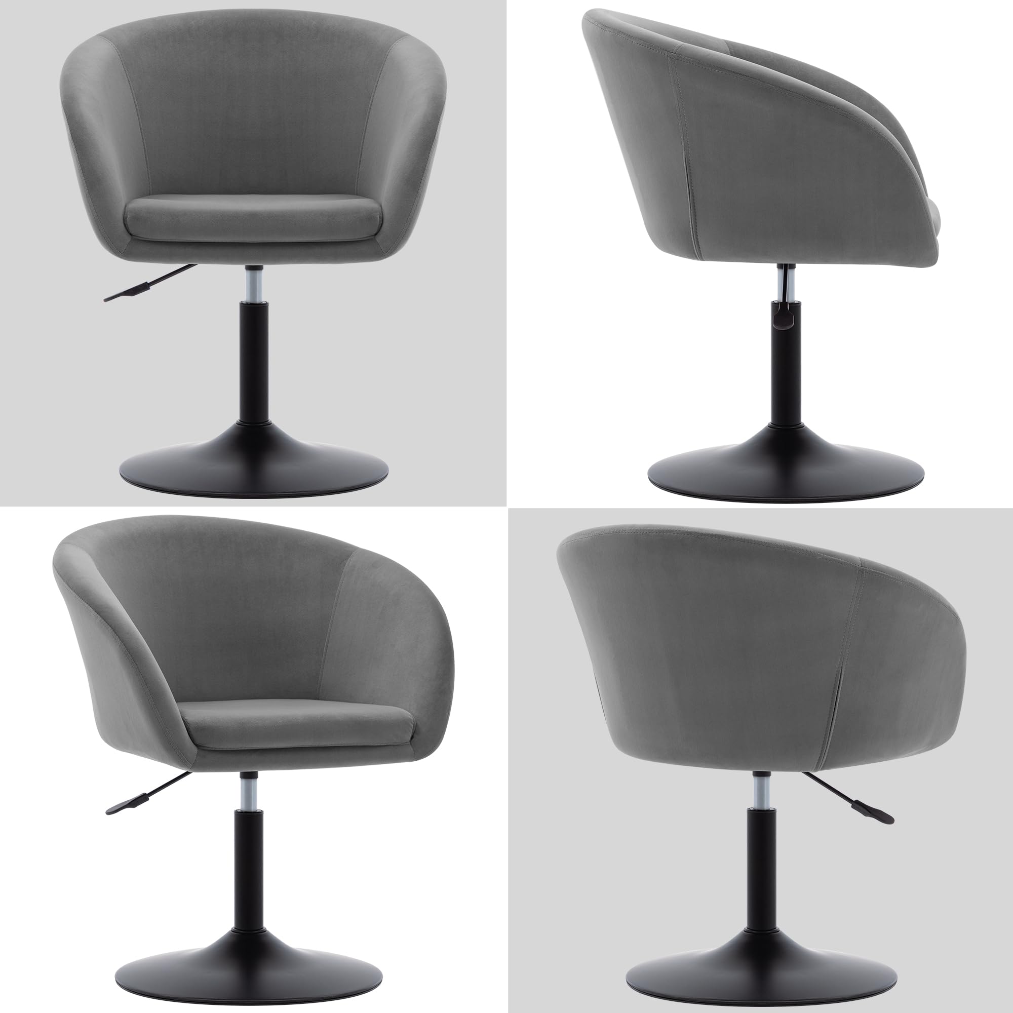 Duhome Schminkstuhl Höhenverstellbar, Lounge Sessel aus Samt Drehbar Cocktailsessel Drehstuhl mit Armlehne für Wohnzimmer Esszimmer Schlafzimmer, Grau