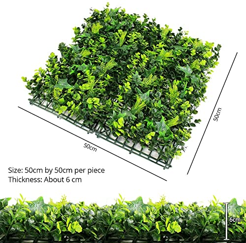 Uland 12Pcs Pack Artificial Hedges Panels, Faux Square Green Leaves Topiary Mixed Ferns Shrub Grass Privacy Greenery Fence Wall Panels Cover Backdrop, Decorative Green Wall(A009-12) #TOP4