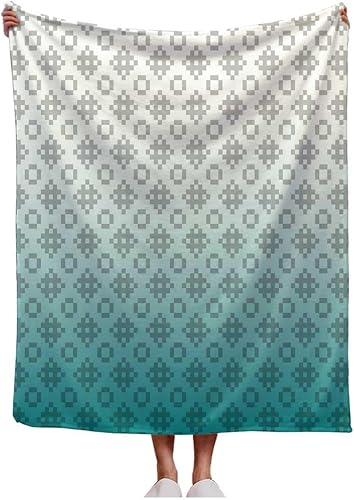 Manta coreana blanca cian degradado geométrico a cuadros mantas personalizadas coqueta decoración de habitación 30 pulgadas x 40 pulgadas