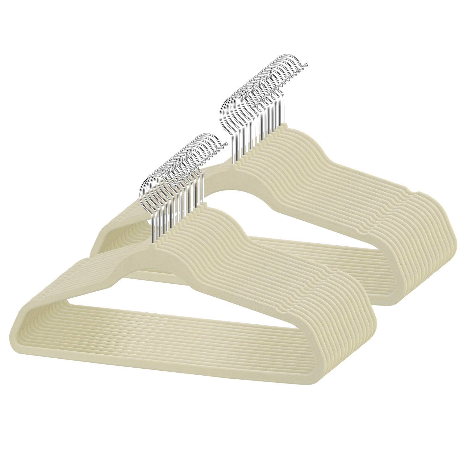 IEOKE Velvet Hangers, Non Slip Clothes Hangers Heavy Duty 360 Swivel Hanger Hook Ultra Thin Clothes Racks Perfect for Space Saving 50 Pack Ivory