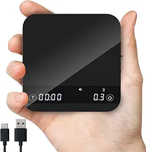 Mini Coffee Scale with Auto Timing, Rechargeable Espresso Scale with Timer, 2kg/0.1g High Precision Scale for Espresso and Pour-Over Coffee