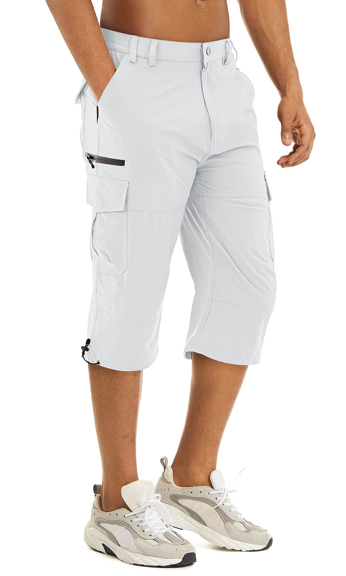 TACVASENMen's Capri Pants 7 Pockets 3/4 Quick Dry Water-Resistant Workout Cargo Hiking Shorts