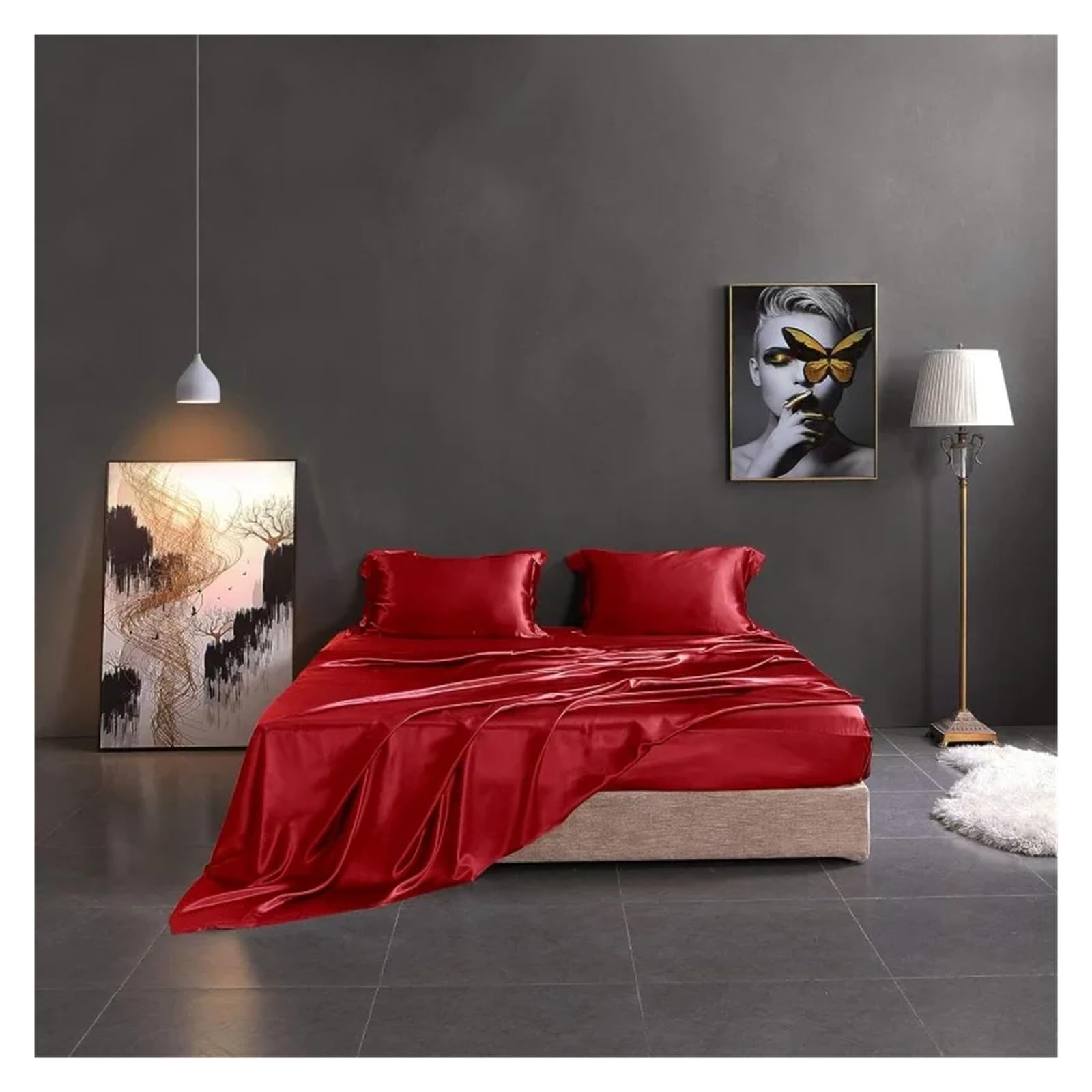 Bed Silk Sheet Set 4 Pcs Silk Bed Sheets Luxury Bedding Sets -Ultra Soft Durable-100 Mulberry Silk Queen