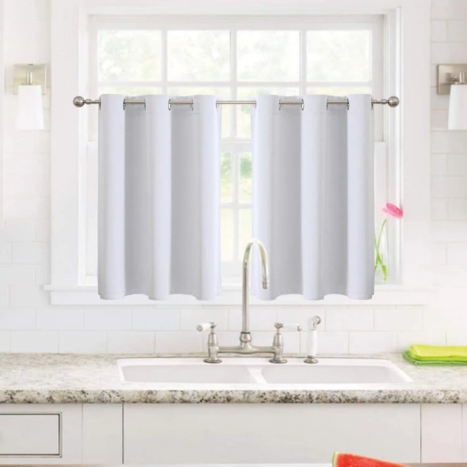 Small Window Curtains for Kitchen and Bedroom,ac Window - Grommet Short Black Out Curtains Pack of 1 (3 Feet Size) White-image-0