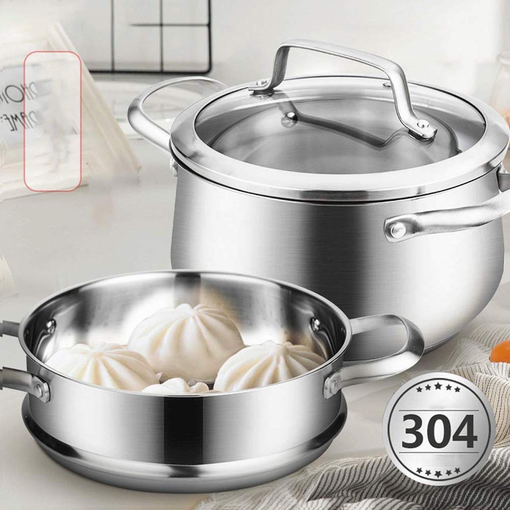 Vaporera Gruesa de Gran Capacidad, Olla for cocinar Sopa, 2 Personas, vaporera pequeña Gruesa, Acero Inoxidable 304, 1, Dos, más, 3, vaporera de Tres Capas (Size : 22cm)