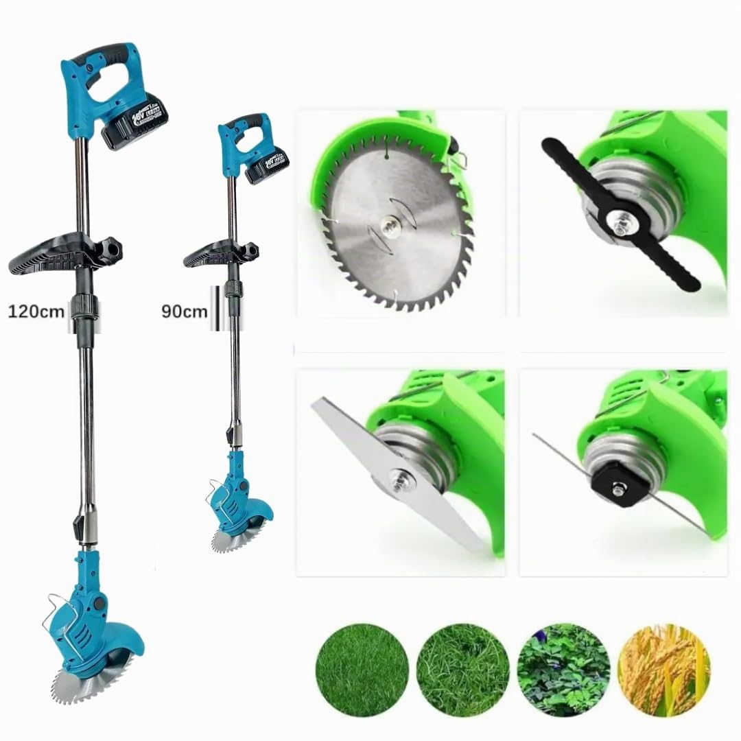 Desbrozadora a batería de 48 V, con doble batería y hoja giratoria, potente 3 en 1 para césped, arbustos y jardines