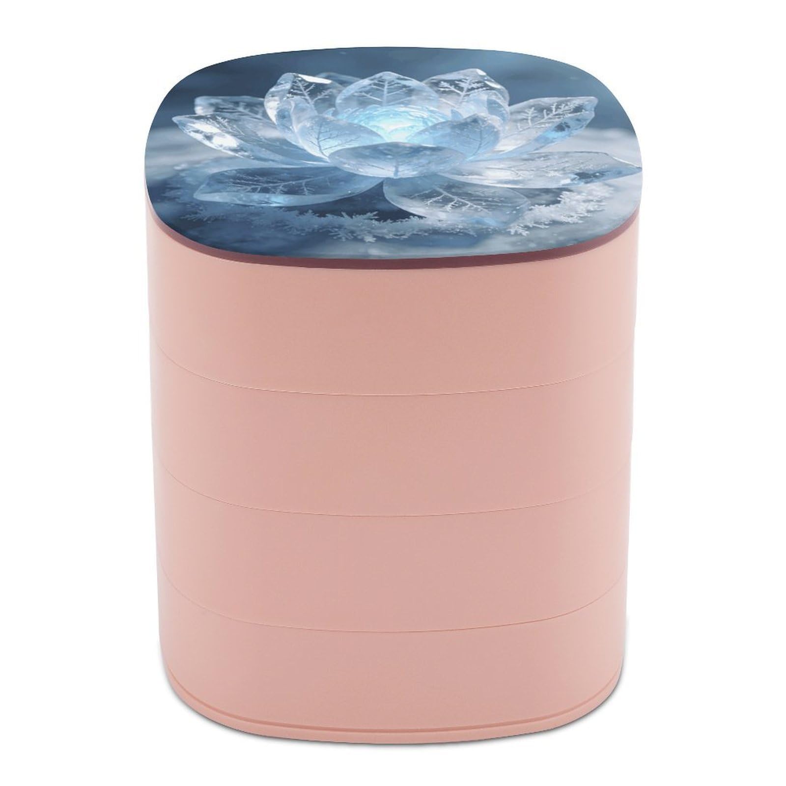 LZQPOEAS Frost Lotus Glowing Light Jewelry Box Women Jewelry Organizer Travel Jewelry Case Cute Necklace Ring Storage Organizer 4-Layer Rotating Jewelry Tray Case with Mirror for Bracelets