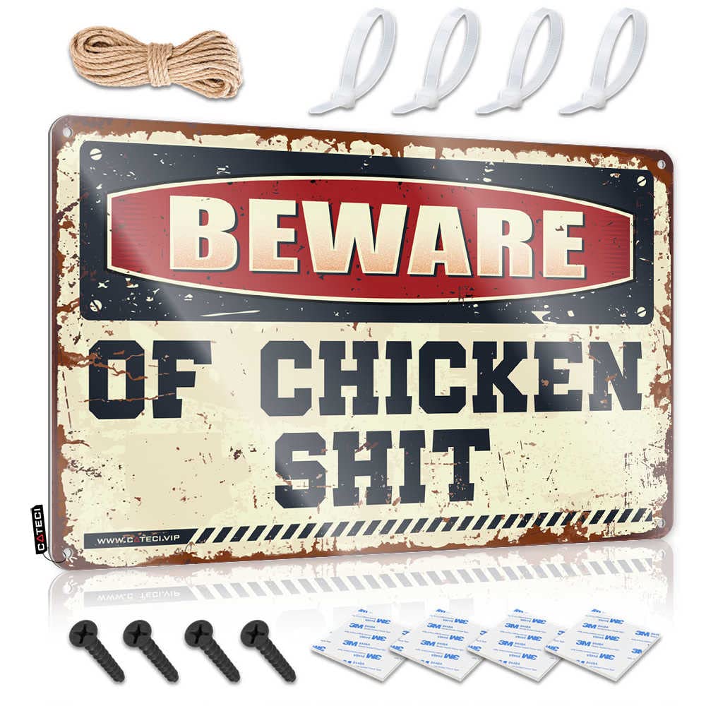 HELIOFORGE Tin Metal Decor Beware Of Chicken Shit Sign Bar Rules Sign Funny Garage Bar Signs(30X40CM)
