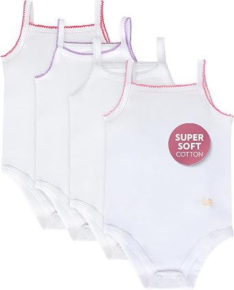 Feathers Tank Top Baby Girl Undershirts - Super Soft Cotton One-Piece Toddler Bodysuit 4 Pack Multicolor