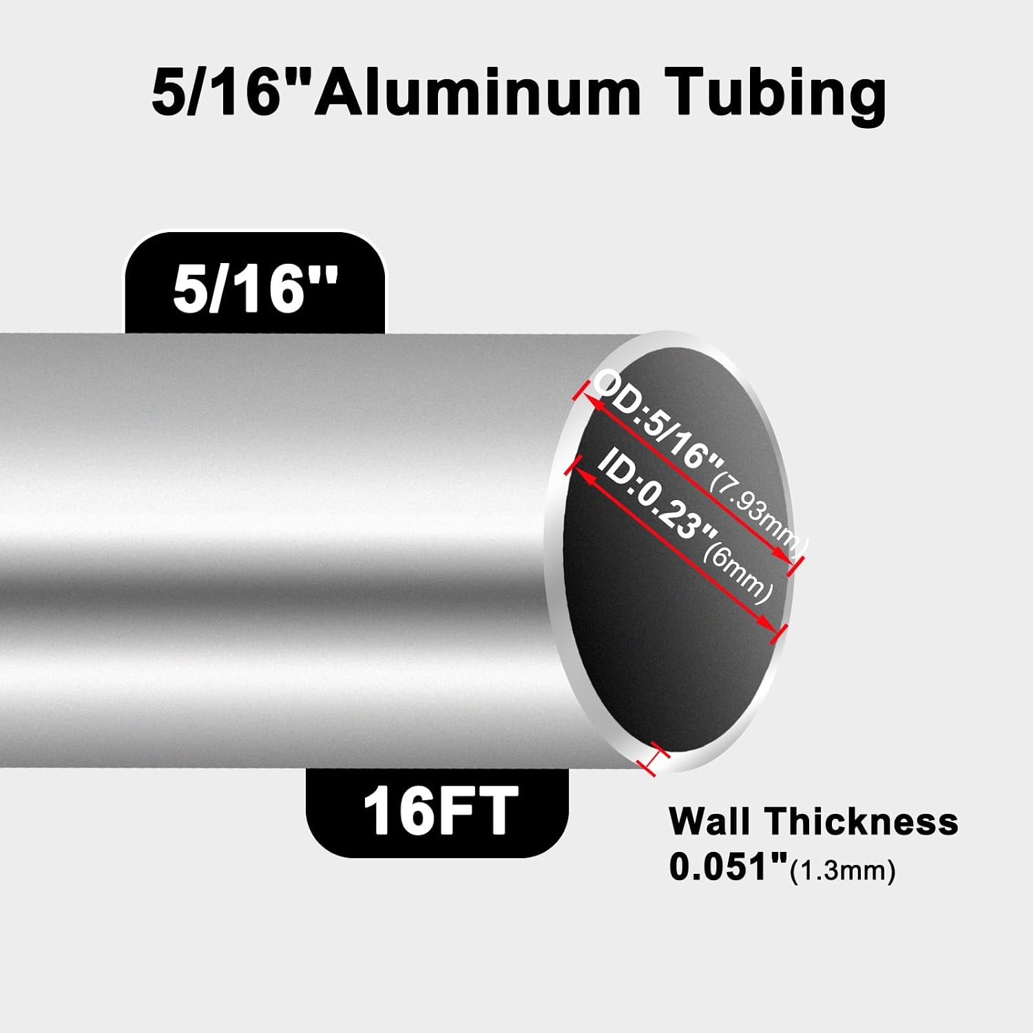 5/16" Aluminium Hard Fuel Line Tubing - 16FT Coil | 5/16" Aluminum Fuel Line,16FT Tube for Refrigeration, Auto Oil, Brake & Gas Pipeline, Easy to Bend, Cut, Straighten, Flare