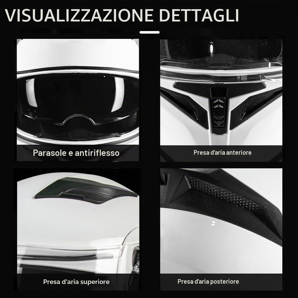 Casco apribile con Bluetooth, casco moto integrato, casco integrale certificato ECE con doppia visiera, con microfono incorporato per E,L59-60CM