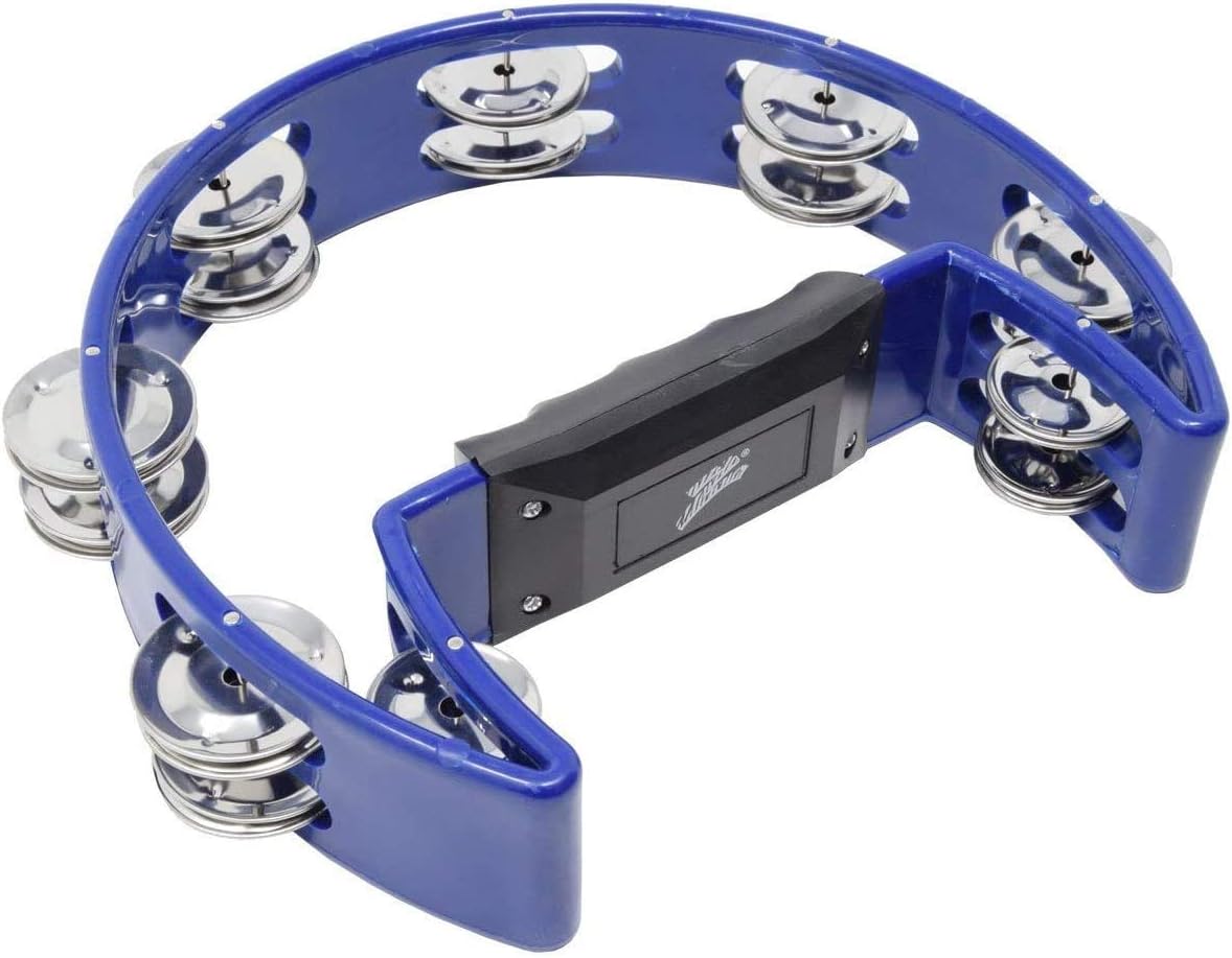 Half Moon Musical Tambourine Percussion Drum 8 Double Row Metal Jingles Blue