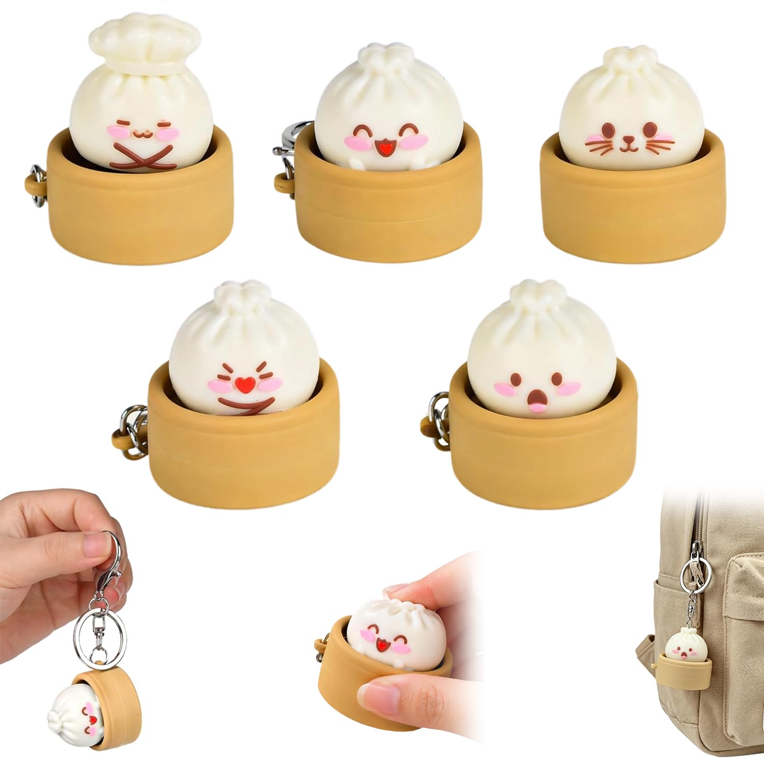 5 Pieces Dumpling Keychain, Keyboard Fidget Toys for Adults, Fidget Dumpling for Keyboard, Fidget Toy Keyboard, Fidget Keyboard, Fidget Dumpling Keyboards, for Office, School