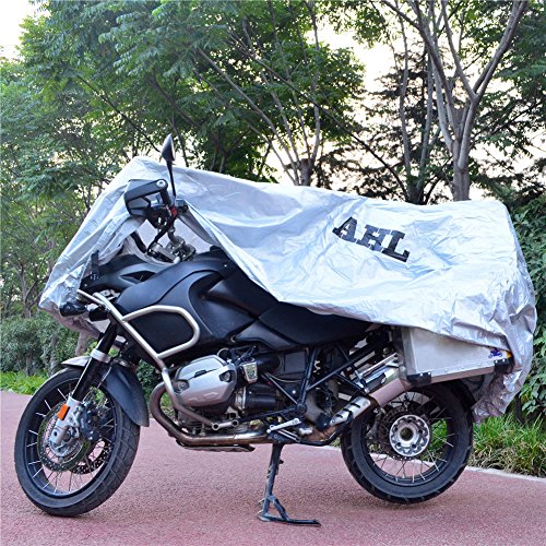 AHL Housse Protection pour Moto, Couverture Imperméable, bache Argente de Protection, Résistant aux déjections d'oiseaux, à l'eau, à la Poussière/Neige/Pluie, au Vent, UV (Argent,L) - Image 3