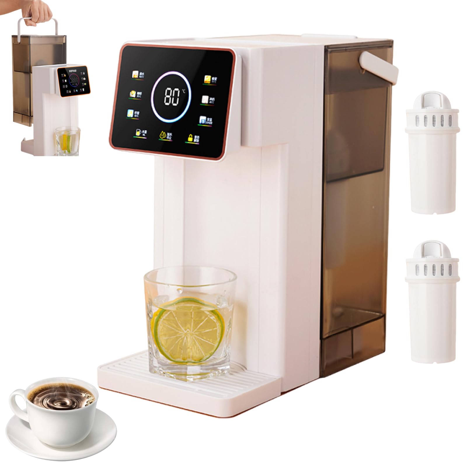 Sofortiger Heißwasserspender 3L mit 2 Filtern, 8 Volumenoptionen, 6 Temperatureinstellungen, LED-Touchscreen, Auto-Clean & Lock für Küche und Zuhause