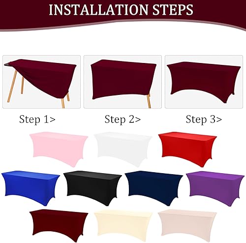 Miniatura 19 de Paquete de 3 manteles de elastano de 6 pies, lavables, resistentes a las arrugas, elásticos para mesas plegables, bodas, fiestas, cumpleaños