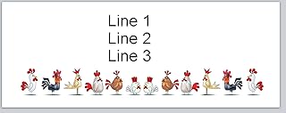 150 Personalized Address Labels Country Farm Row of Chickens Roosters (P 673)