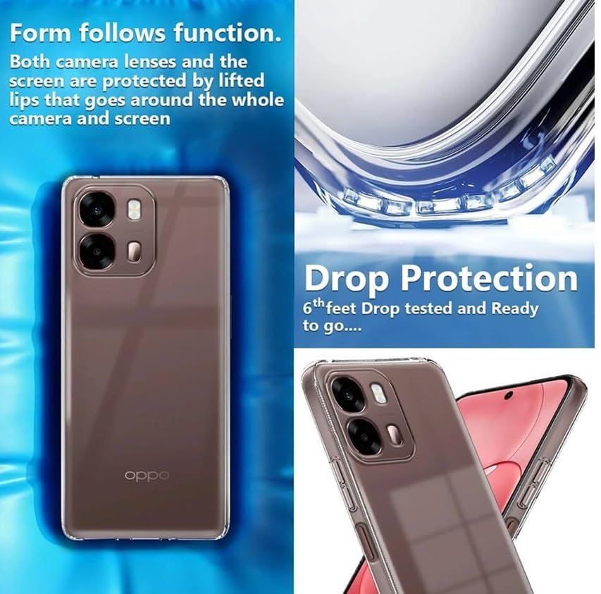 Image of REALCASE Silicone Back Cover Case, Scratch Resistant Protective Crystal Clear Transparent Shock Proof Back Cover Case for Oppo A6 Pro 5G