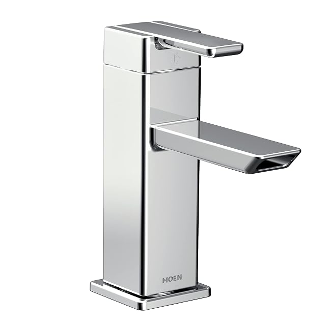 Moen 90 Degree Chrome One-Handle Modern Bathroom Faucet with Drain Assembly S6700