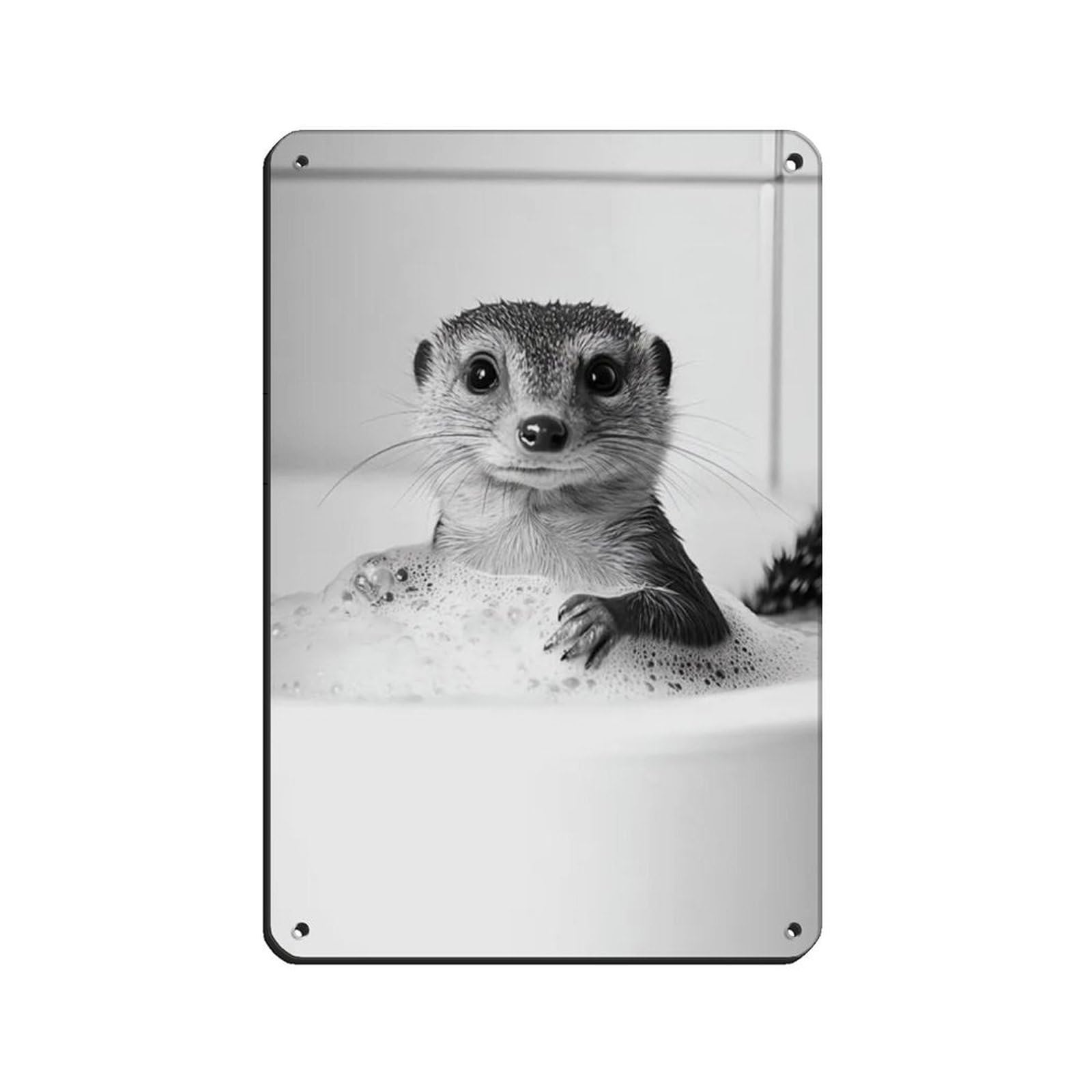 Mongoose in The Bathtub, Cute Bathroom Art Tin Sign Vintage Metal Pub Club Cafe Bar Home Wall Art Decoration Poster Retro 8x12inch(20x30cm)