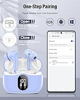 Vista 5 de Auriculares inalámbricos Bluetooth con micrófono con cancelación de ruido, auriculares Bluetooth IP7 impermeables en los oídos, azul pálido