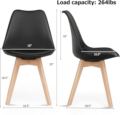Miniatura 3 de Hysache (HW67271) - 4 sillas de comedor modernas, con respaldo alto, asiento acolchado y patas de madera maciza, sillas laterales tapizadas de Negro