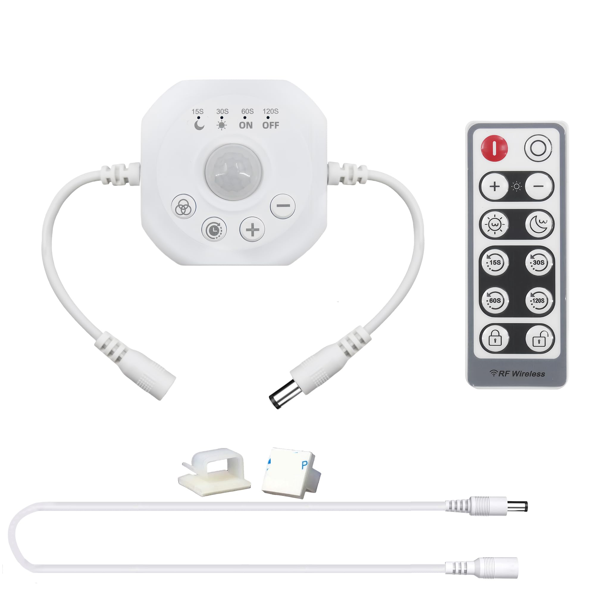 Clearhill 5V-24V DC Motion Sensor Dimmer Switch with Remote Control,Adjustable Brightness & Time Delay,Daylight & Night Mode,for Indoor Strip Lights with 5521DC Male and Female Connectors.(White) โ image 1