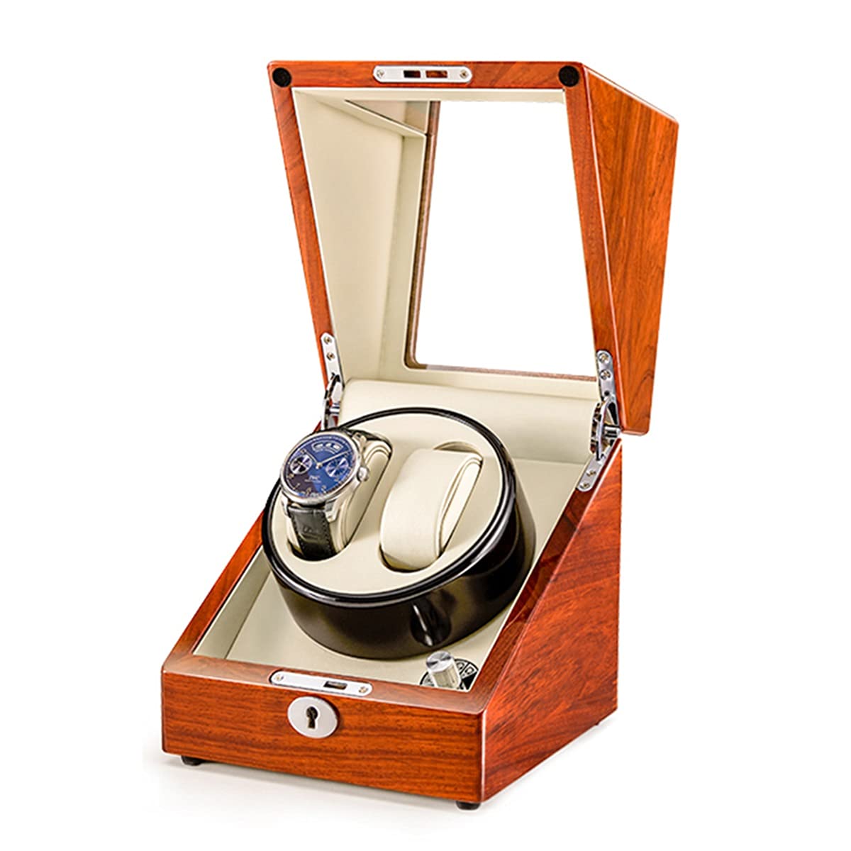 Uhrenaufbewahrungsbox aus Massivholz für 2+0/2+3 Automatikuhren, mit superleisem Motor, 4 Rotationsmodi, geeignet für Damen- und Herrenuhren. Farben: Rosenholz + Braun (2，Rosewood+White-2+0