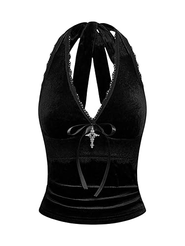 Verdusa Women's Y2k Gothic Goth Halter Top Mesh Sheer Backless