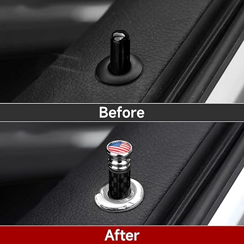Miniatura 2 de 4 perillas para cerradura de puerta de automóvil, de fibra de carbono, para cerradura, perno, bandera estadounidense, modificación universal,