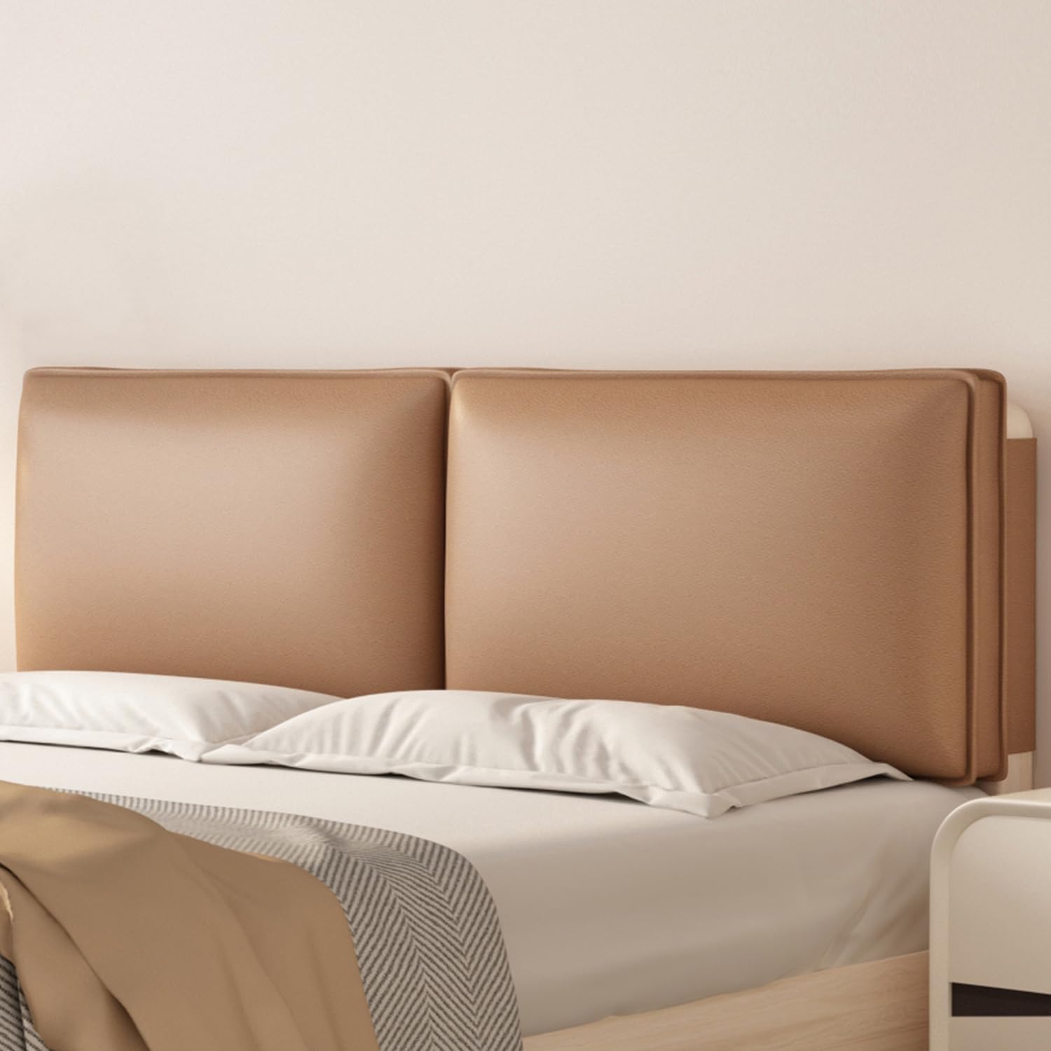 ZZYK Headboard Upholstered Oversized Bed Backrest,Faux Leather Headboard Cushion,Solid Color Rectangle Removable Lumbar Support Pillow with Headboard Cover,Brown,Straps 35"/Single