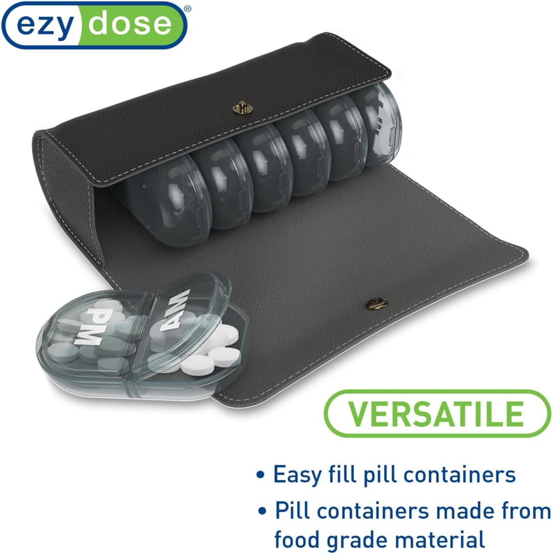 Ezy Dose Pop-Out Daily 7-Day AM/PM Pill Organizer, Black with Black Case image 4