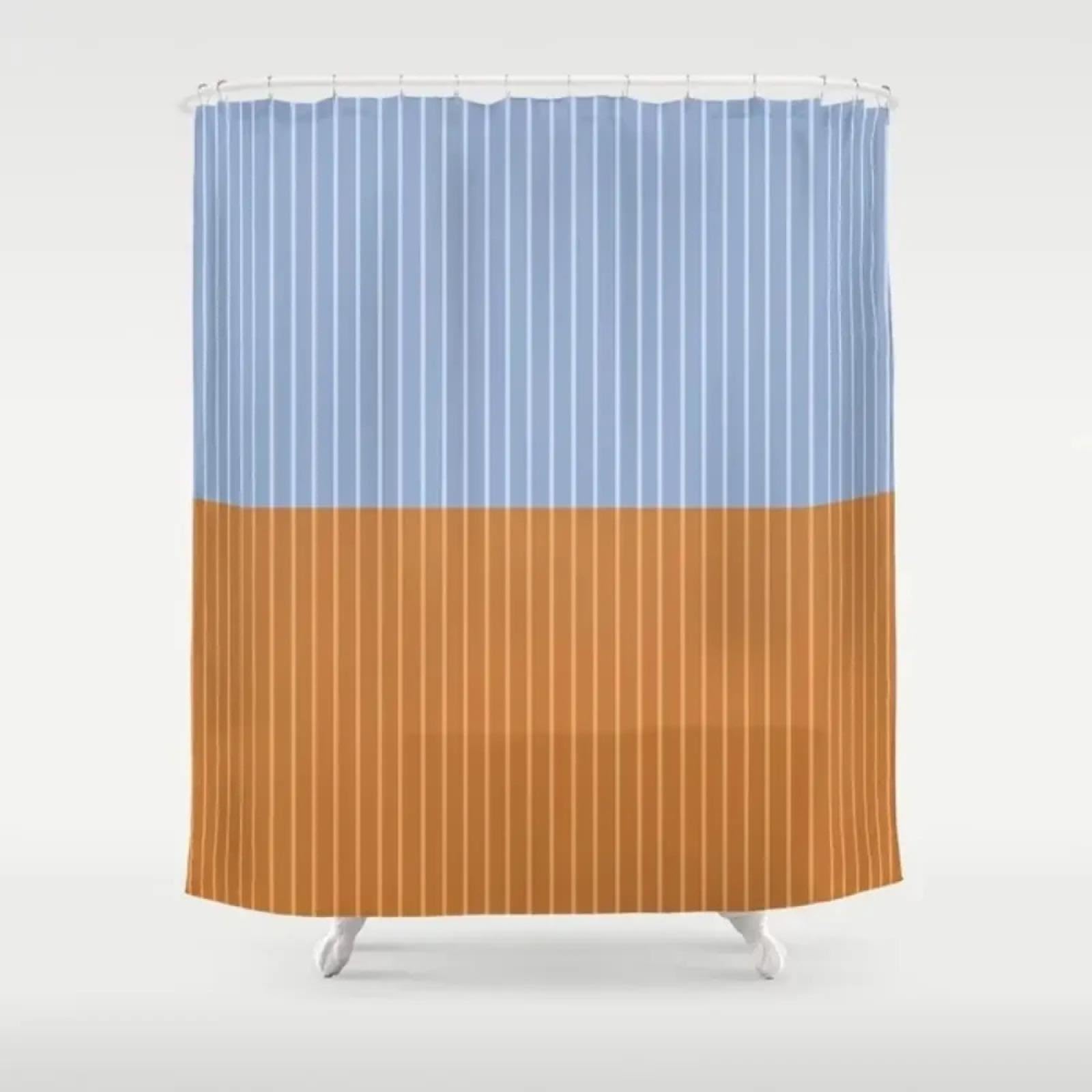 Uiyiui Multicolor-1 Bule Yellow Striped Shower Curtain 83X71in/210X180cm/Wxh Simple Lines Modern Waterproof Polyester Fabric Bathroom Curtains For Restroom Bathtub Decor With Hooks