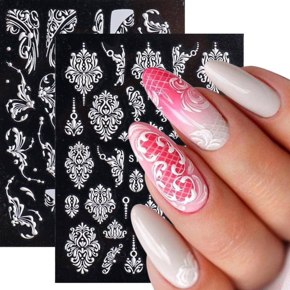 Amazon.com: 5D White Flowers Embossed Nail Art Sticker Lace Flower Texture Nail  Art Supplies Sticker Charms Flower French Nail Art Decoration Accessories  for Women Wedding Nail Art Design,4 Sheets : Beauty &