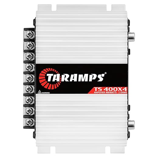 Taramps TS 400x4 400 watts RMS 4 Channels Full Range Car Audio Amplifier, 2 Bridged Channels, RCA Input Class D, Output Power, Multichannel Amplifier System, Small - TS400X4